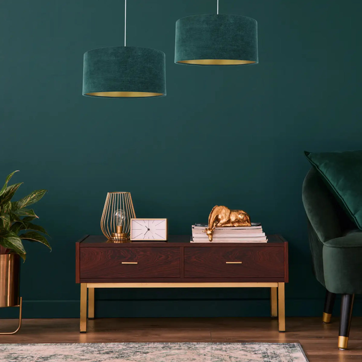 Suspension Luminaire | GLAMOUR STRUCTURAL VELOUR (Vert/Doré)