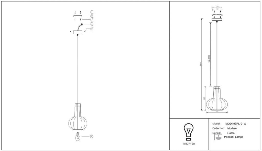 Suspension Luminaire | ROOTS (Cage Resserrée)