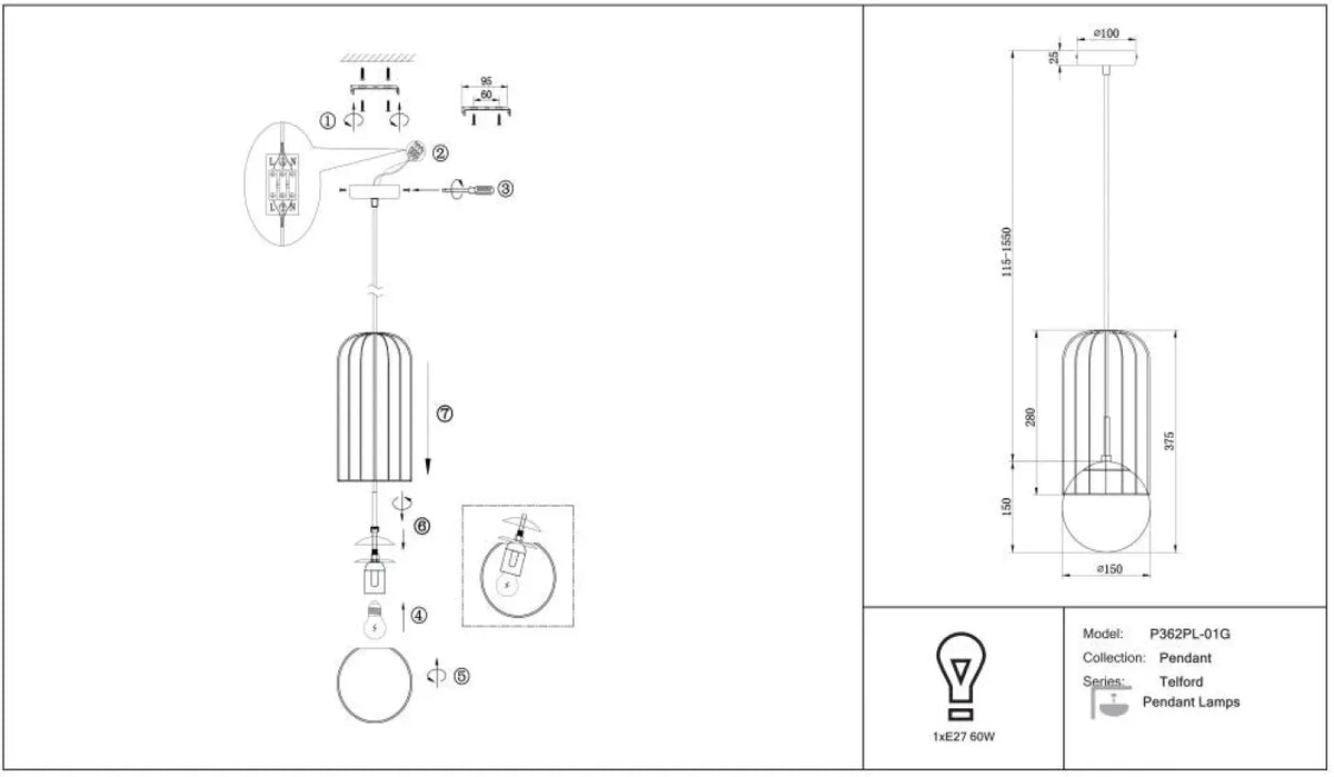 Suspension Luminaire | TELFORD (Cage Dorée)