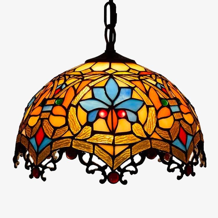Suspension tiffany vitrail coloré Mediteraneen Lucille Tempo en Verre - Jeux de Reflets & Harmonie Intérieure