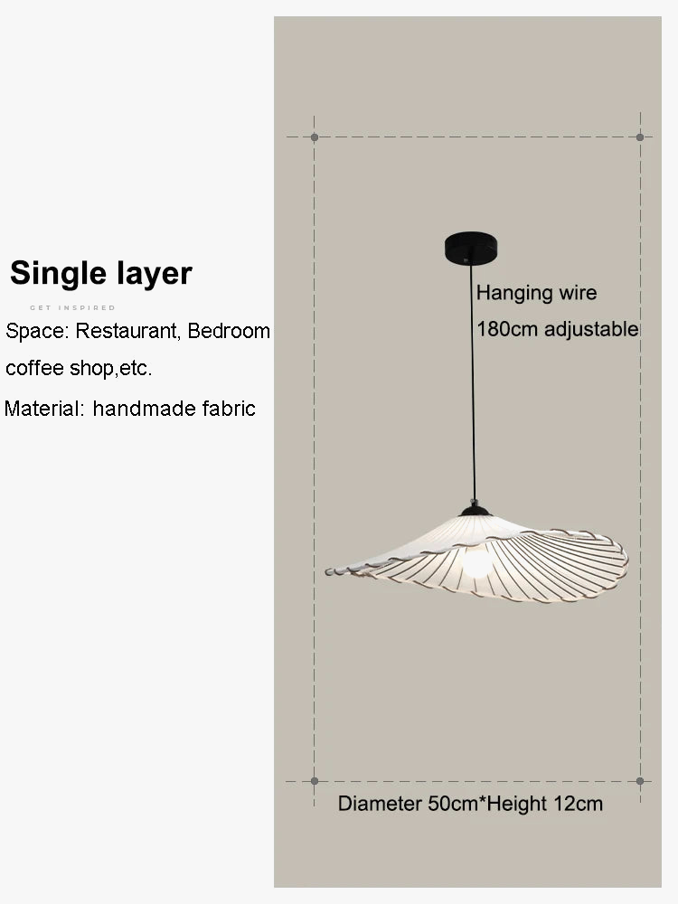 Suspension LED nordique en tissu, coton et lin, forme chapeau, pour restaurant, chambre et salle à manger – Avelin Courbe