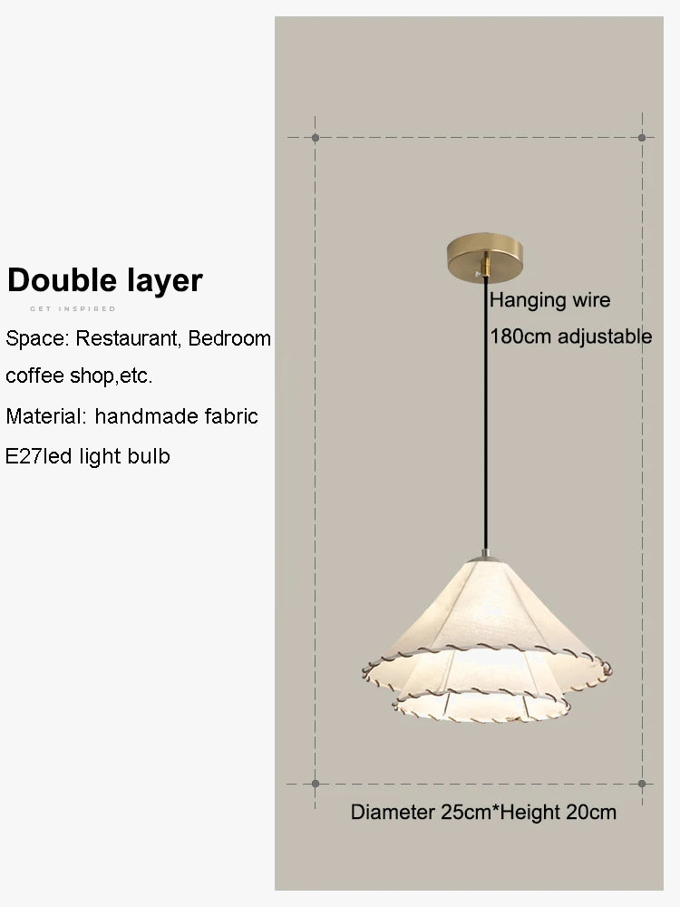 Suspension LED nordique en tissu, coton et lin, forme chapeau, pour restaurant, chambre et salle à manger – Avelin Courbe