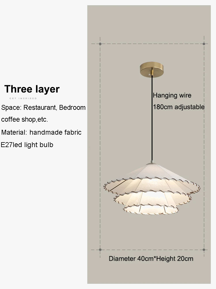 Suspension LED nordique en tissu, coton et lin, forme chapeau, pour restaurant, chambre et salle à manger – Avelin Courbe