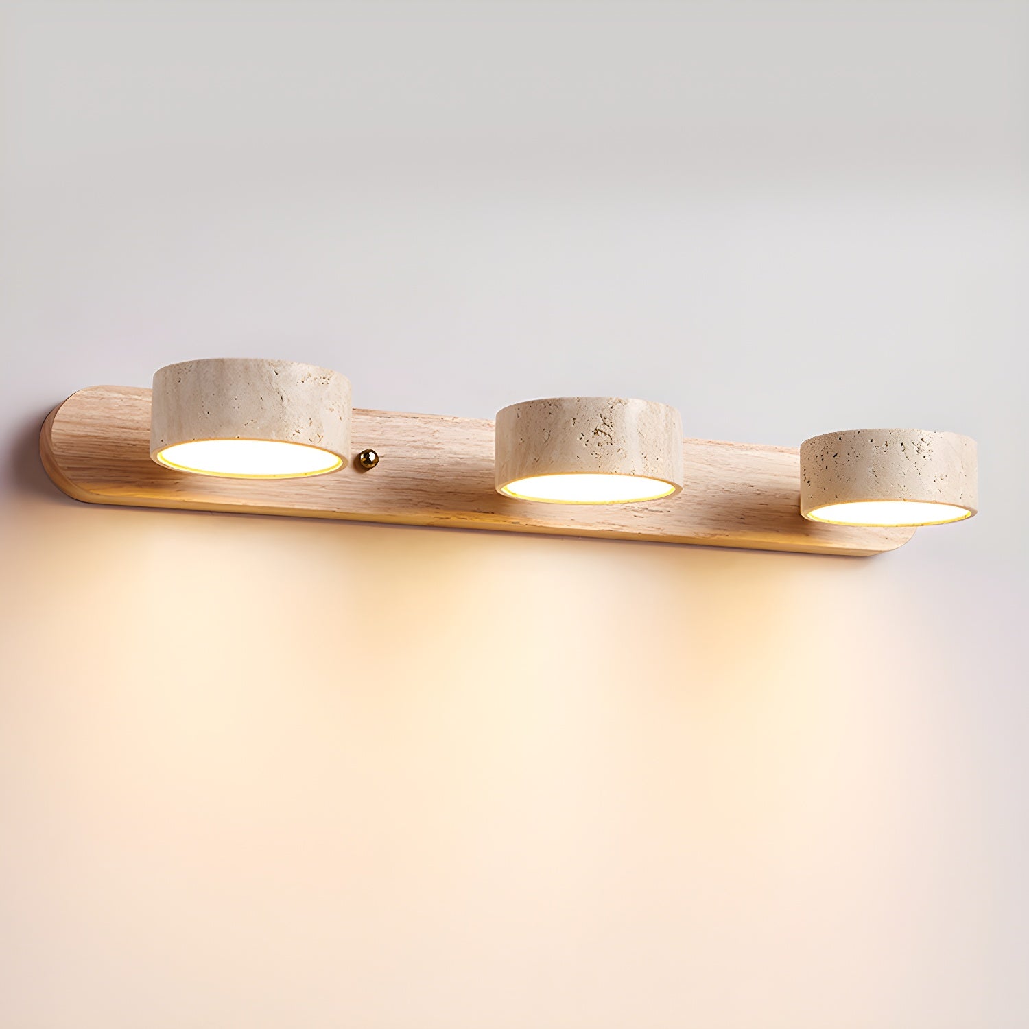 Tuelo Applique Murale Intérieure en Travertin Neutre - 3-Lampes - Couleur Bois - Lumière Chaude