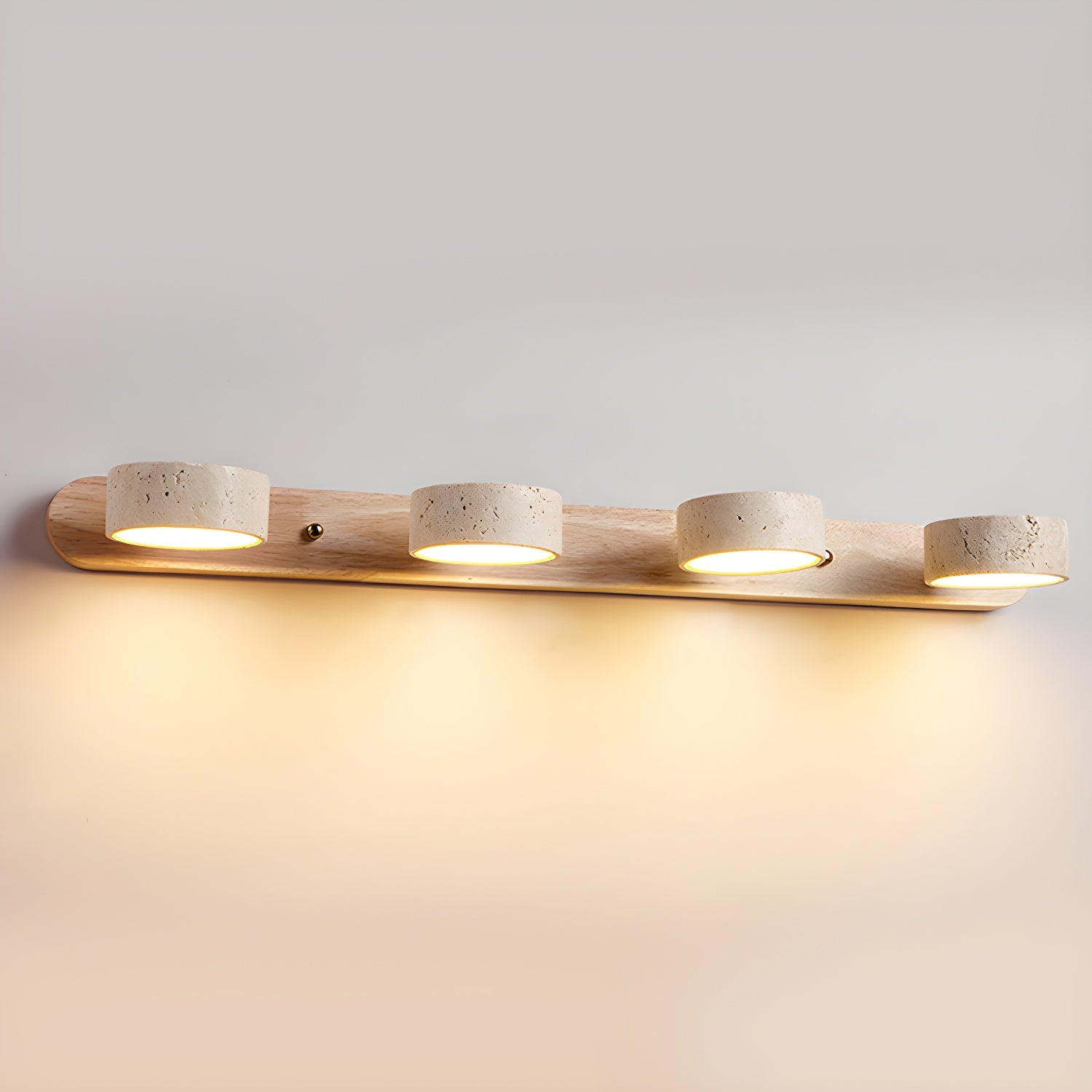 Tuelo Applique Murale Intérieure en Travertin Neutre - 4-Lampes - Couleur Bois - Lumière Chaude
