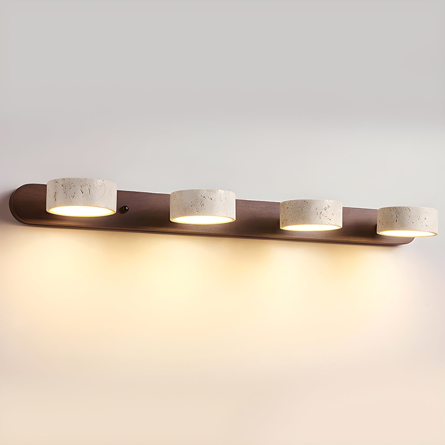 Tuelo Applique Murale Intérieure en Travertin Neutre - 4-Lampes - Couleur Noyer - Lumière Chaude