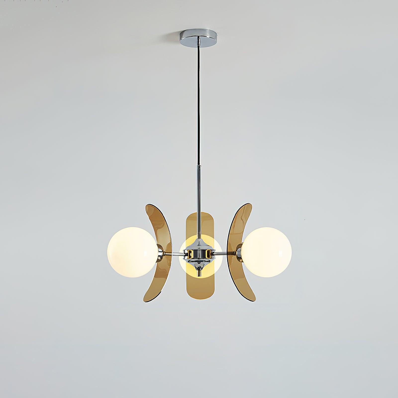 Ulano Lustre - 3 Lampes Diam. 60 cm x hauteur 40 cm - Marron et Chromé