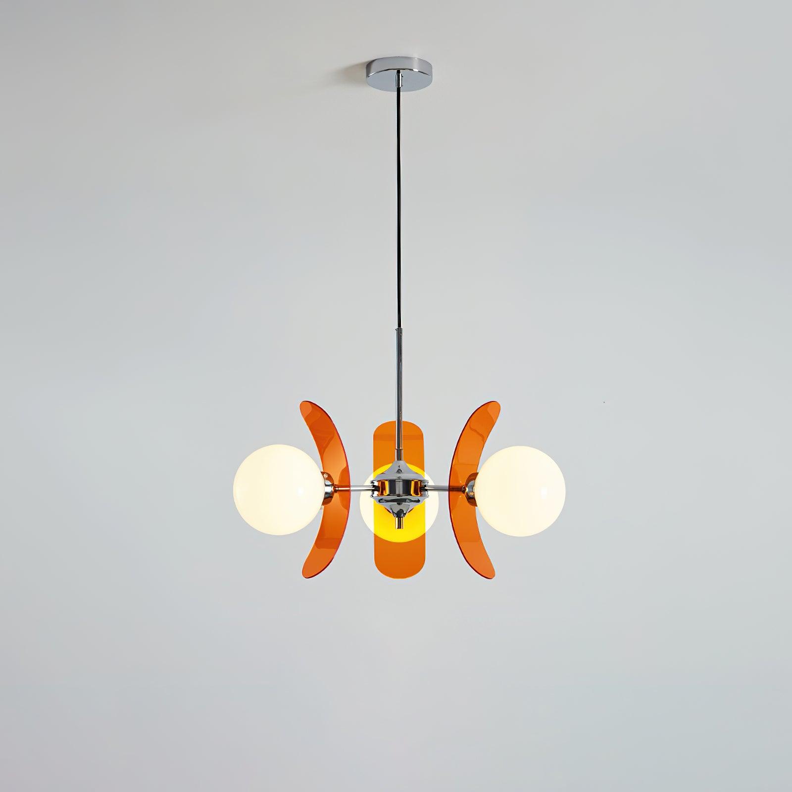 Ulano Lustre - 3 Lampes Diam. 60 cm x hauteur 40 cm - Orange et Chromé