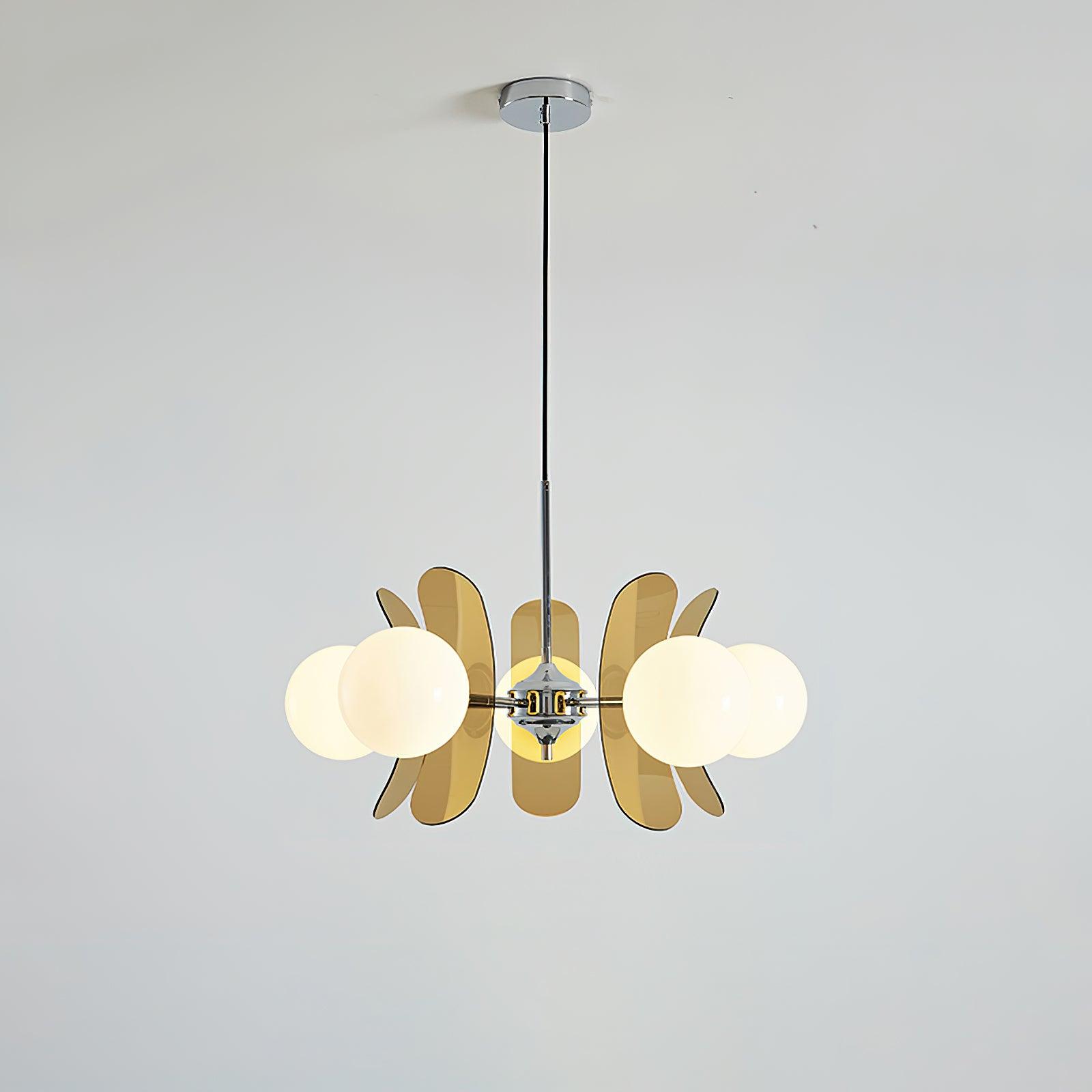 Ulano Lustre - 5 Lampes Diam. 60 cm x hauteur 40 cm - Marron et Chromé