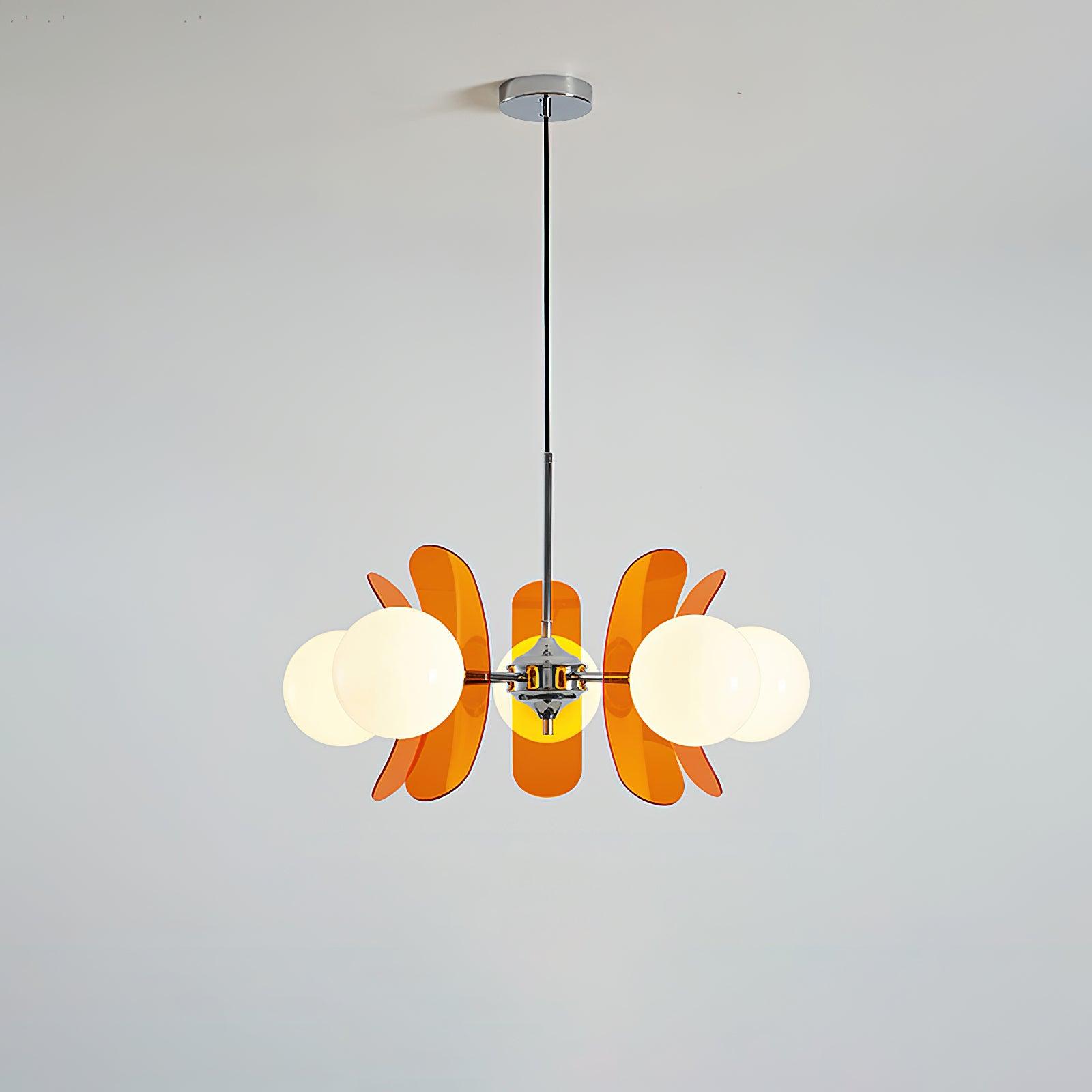 Ulano Lustre - 5 Lampes Diam. 60 cm x hauteur 40 cm - Orange et Chromé