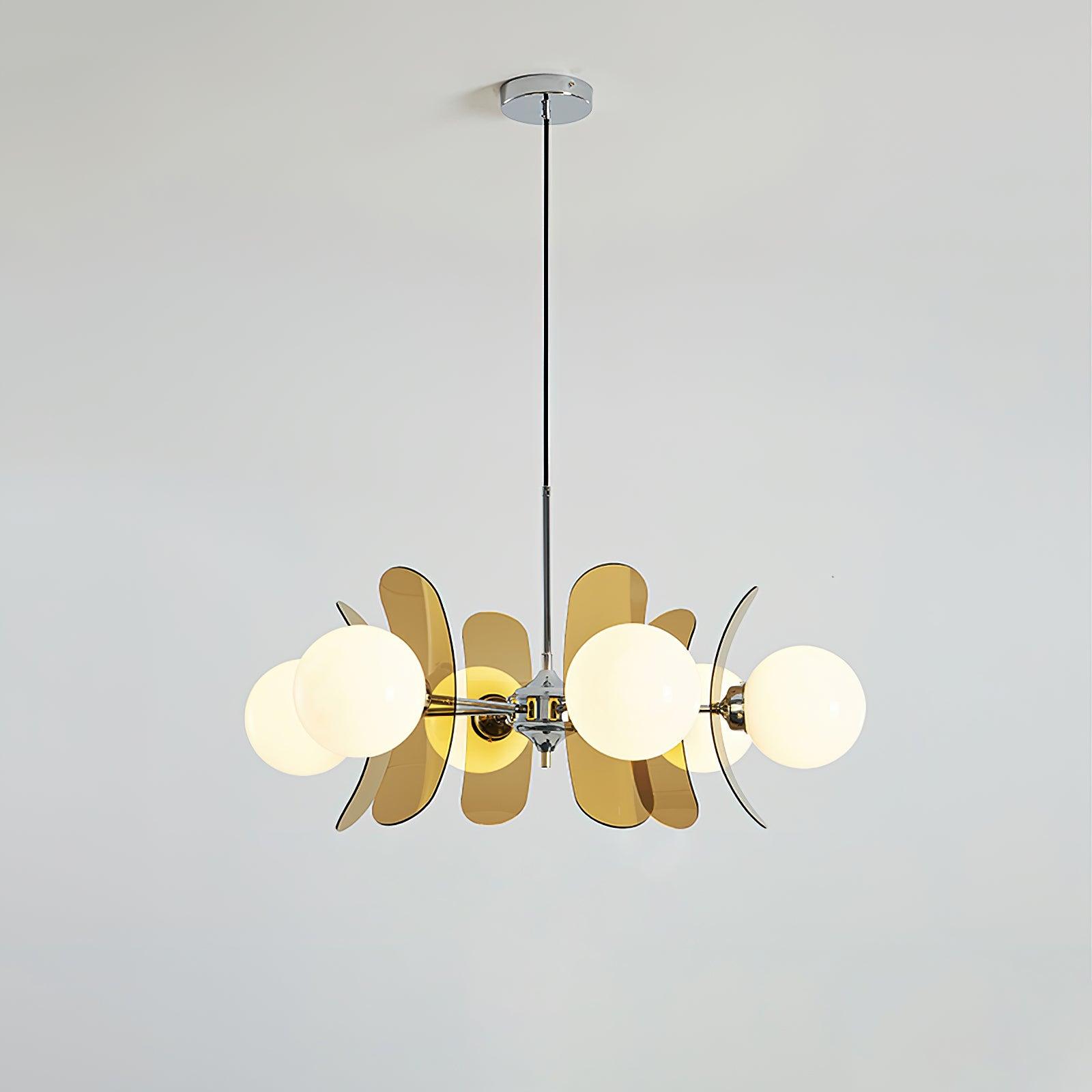 Ulano Lustre - 6 Lampes Diam. 72 cm x hauteur 40 cm - Marron et Chromé