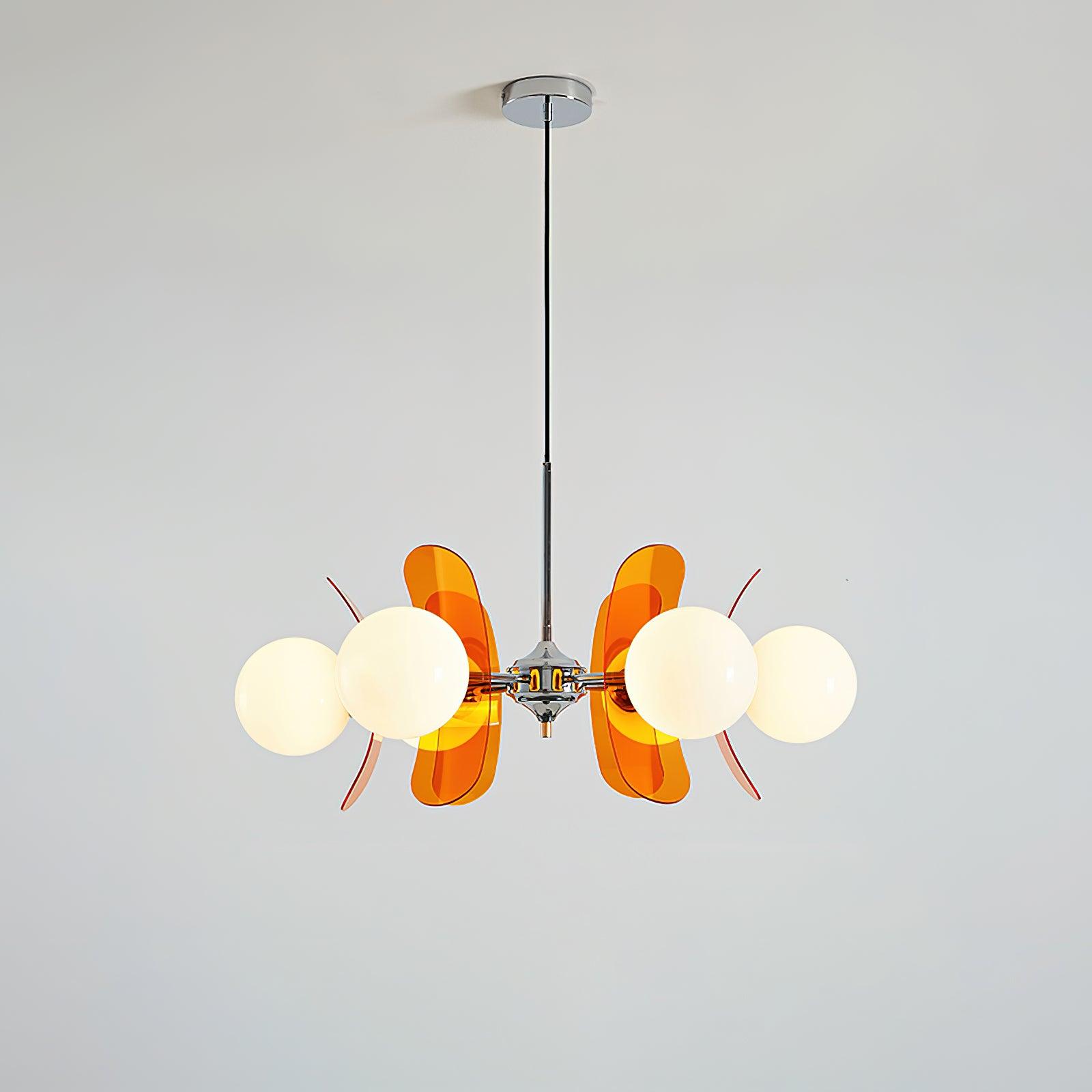 Ulano Lustre - 6 Lampes Diam. 72 cm x hauteur 40 cm - Orange et Chromé