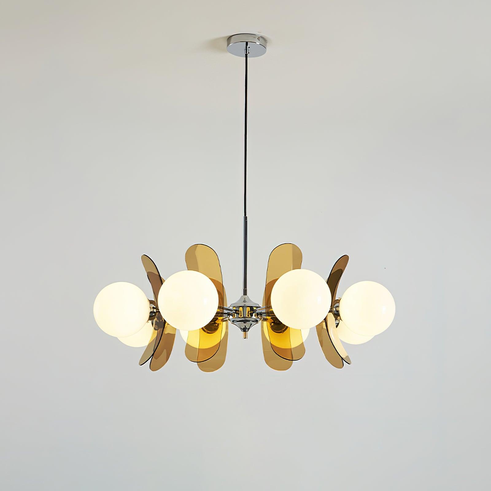 Ulano Lustre - 8 Lampes Diam. 82 cm x hauteur 40 cm - Marron et Chromé