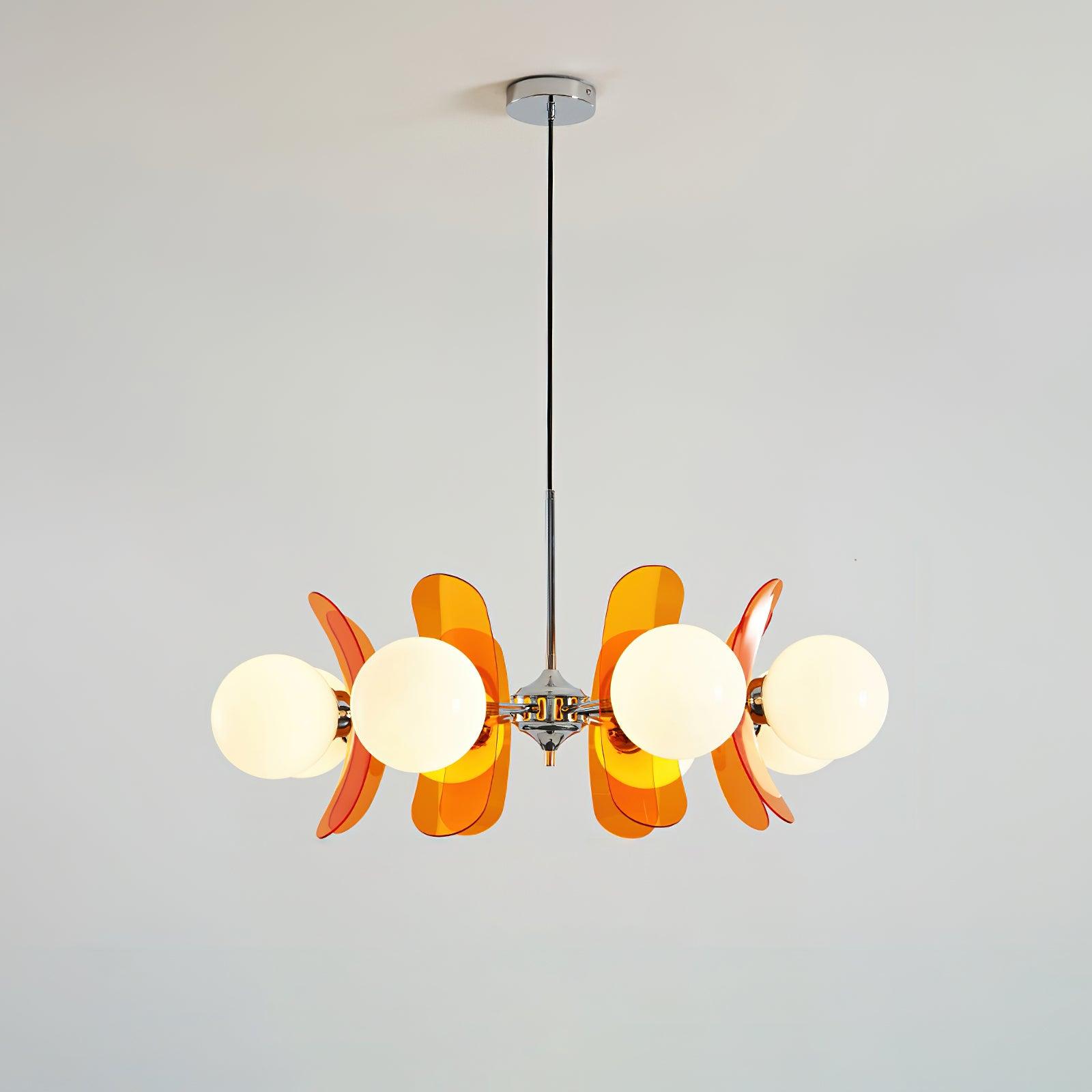 Ulano Lustre - 8 Lampes Diam. 82 cm x hauteur 40 cm - Orange et Chromé