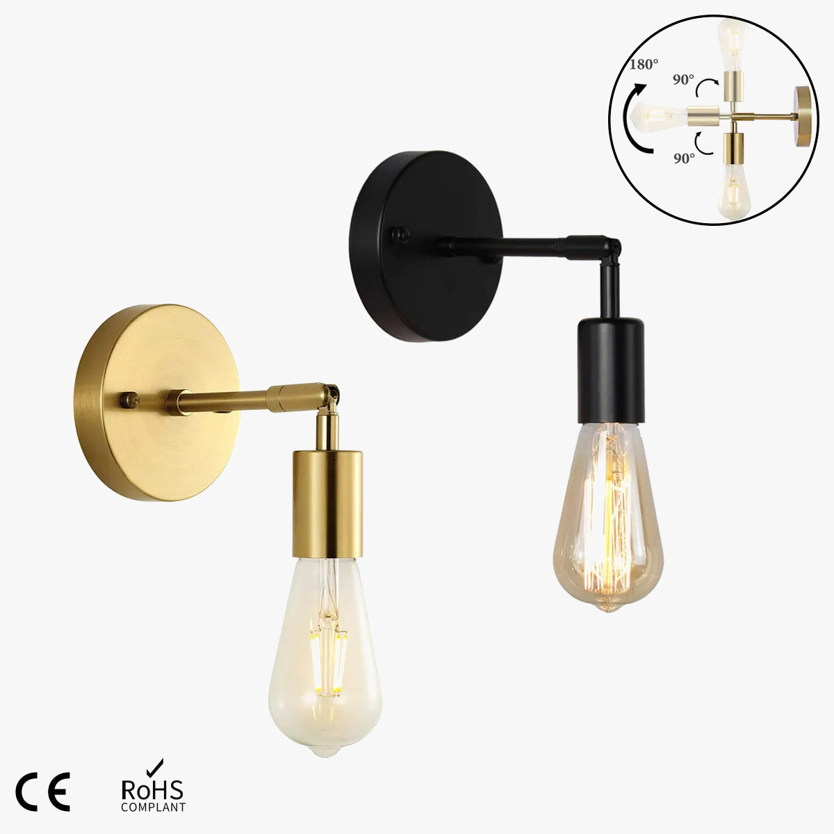 Plafonnier — Vintage applique murale LED lampe 180 ° rotatif industriel E27 chambre chevet salle de bain miroir applique murale vanité luminaire plafonnier