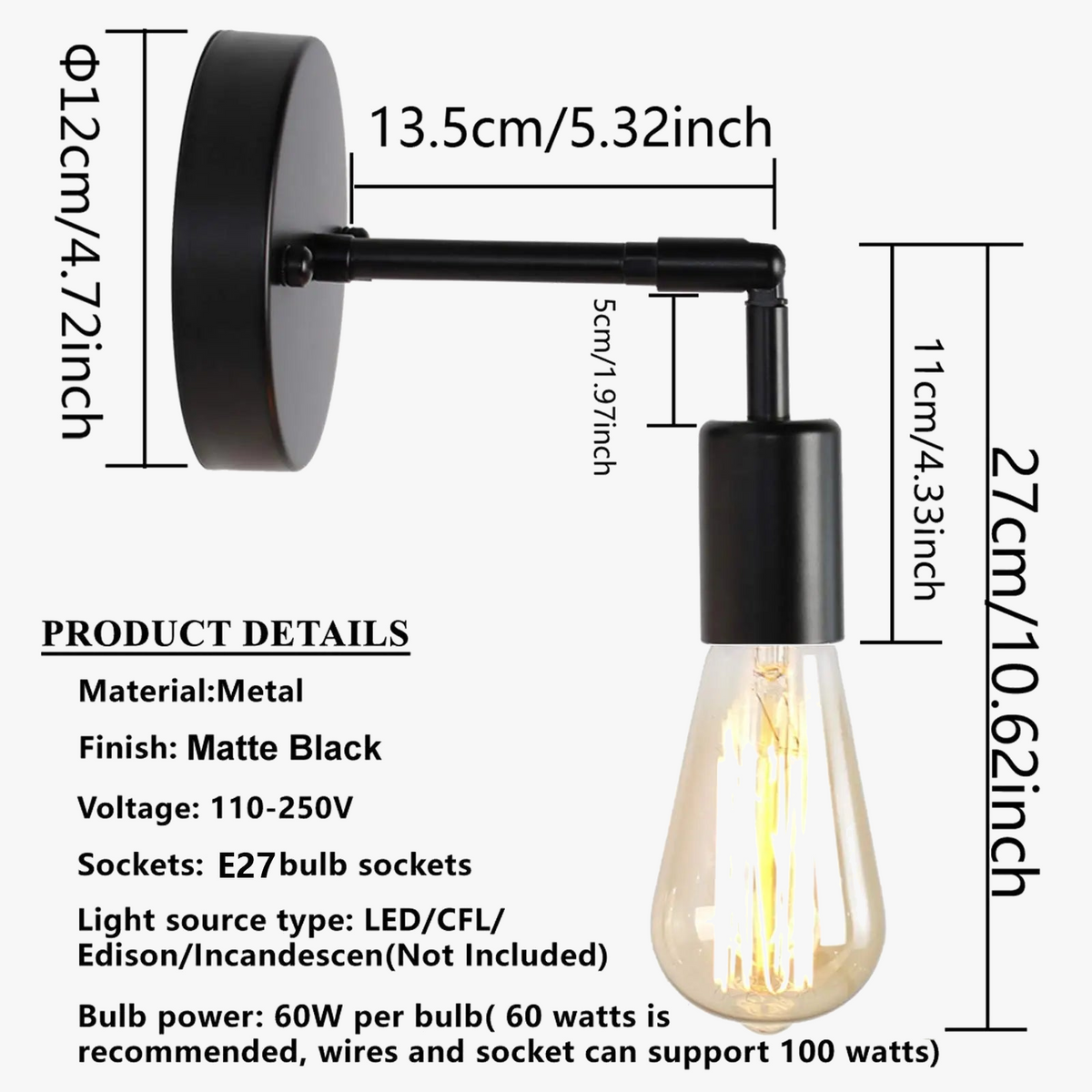 Plafonnier — Vintage applique murale LED lampe 180 ° rotatif industriel E27 chambre chevet salle de bain miroir applique murale vanité luminaire plafonnier