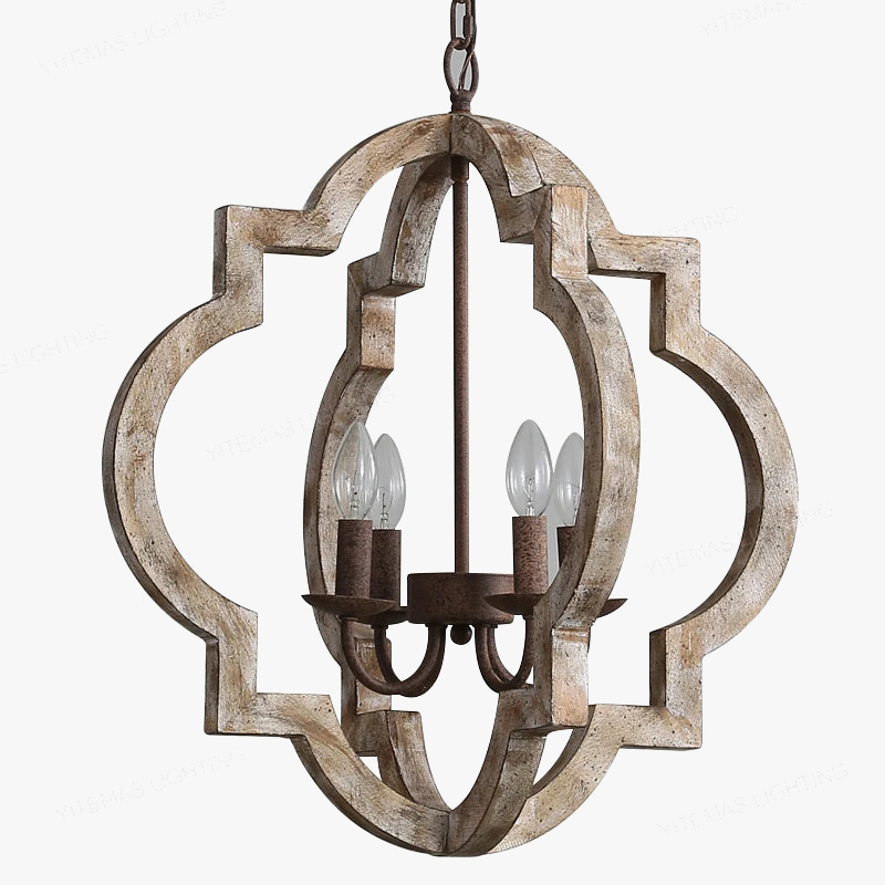 Lustre — Vintage lustre en bois massif éclairage à la maison style français américain pour salon chambre à manger cuisine rétro blanc 4 lumières