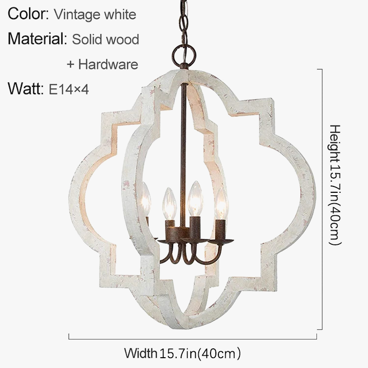 Lustre — Vintage lustre en bois massif éclairage à la maison style français américain pour salon chambre à manger cuisine rétro blanc 4 lumières