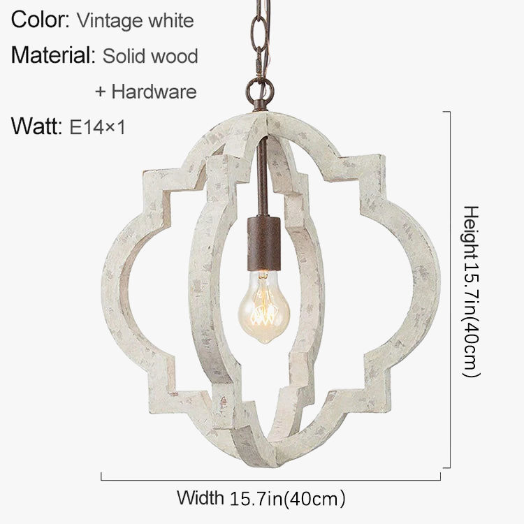 Lustre — Vintage lustre en bois massif éclairage à la maison style français américain pour salon chambre à manger cuisine rétro blanc 4 lumières