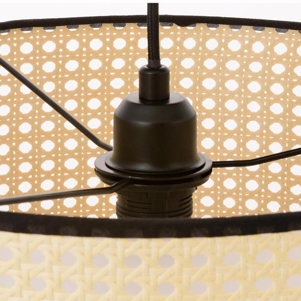 Ritta Suspension Cylindre Moderne, Métal/PVC, Noir/Bois, Salle à Manger - Neutralighting