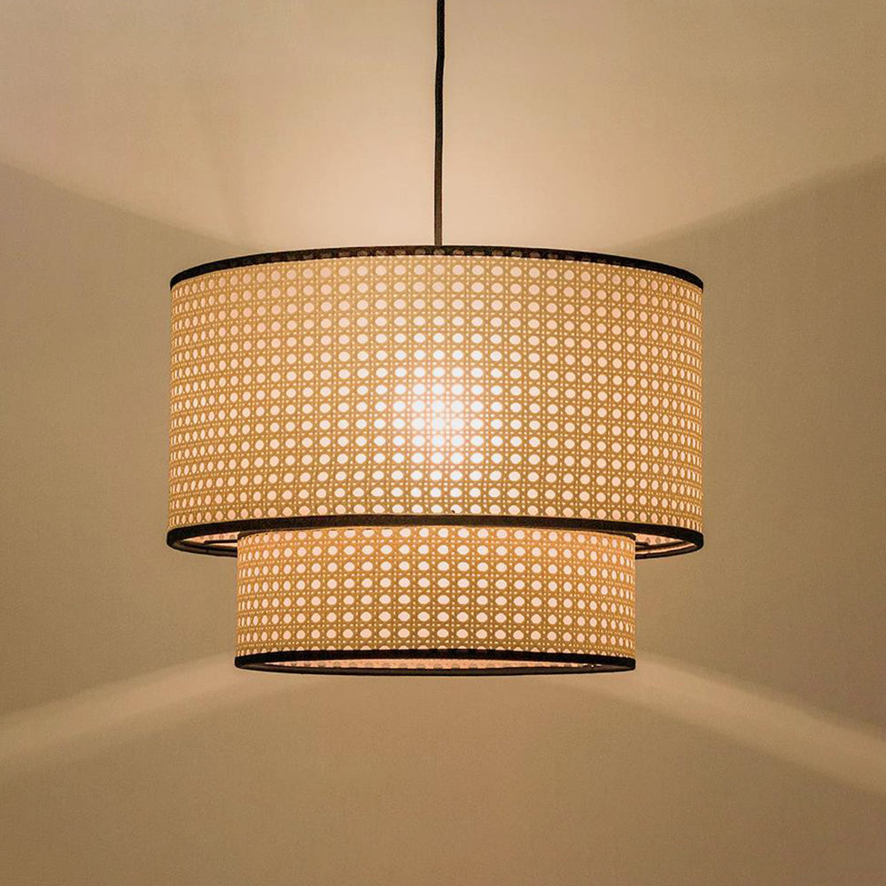 Ritta Suspension Cylindre Moderne, Métal/PVC, Noir/Bois, Salle à Manger - Neutralighting